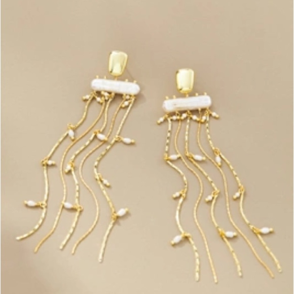 Anthropologie Gold and White Skeletal Hand Earrings